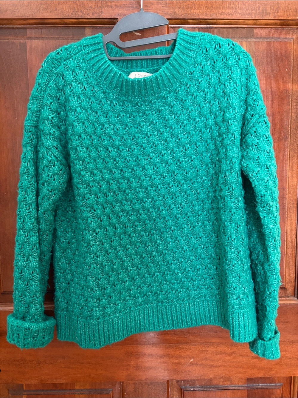 LOFT Teal Cable-Textured Crewneck Sweater